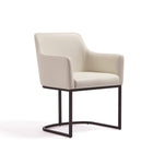 Manhattan Comfort Serena 23.03" Modern Leatherette Upholstered Dining Armchair - Cream - Set of 2-Floating Style Chair with Black Semi Circle Metal Base