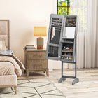 HOMCOM Freestanding Mirror Jewelry Cabinet - 11.75" L x 57.5" W x 14.25" H - Grey-Full length outside mirror offers a complete view of your outfit 