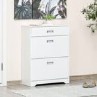 HOMCOM Modern Shoe Cabinet with 3 Drawers for 16 Pairs - White-The panel is 2-level adjustable in each tier which allows efficient space using  