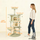 PawHut 62" H Multi-Level Cat Tree with Two Cat Condos - Beige-Multiple sisal-wrapped posts and a rope encourage scratching, protecting your furniture 