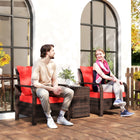 Outsunny 3-Pieces Wicker Patio Furniture Set - Red-Suitable for outdoor patio, yard, garden, terrace, and backyard    