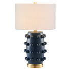 Hudson&Canal Farrington 26" Tall Ceramic Table Lamp with Fabric Shade - Matte Navy/White-Paired with a white drum fabric shade
