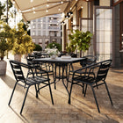 Flash Furniture 31.5" Square Glass Metal Table with 4 Black Metal Aluminum Slat Stack Chairs-Set Includes Table and 4 Chairs