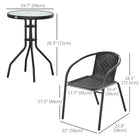 Outsunny 3-Pieces Wicker Patio Furniture Set - Black-5mm glass tabletop for durability and easy cleaning 
