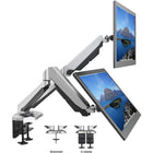 ShoppingAll Adjustable Dual Gas Spring Arm Monitor Desk Mount Stand - Silver-The adjustable arms can tilt from +90-degreesto -85-degrees,swivel +/-90-degrees,and 360-degreesrotation. Switching from landscape monitor setting to portrait position made easy.