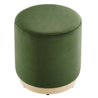 Modway Tilden 16" Round Performance Velvet Upholstered Ottoman - Moss Green/Natural-Arrives Fully Assembled