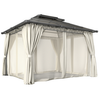 Outsunny 10 ft W x 12 ft L Double Roof Hardtop Gazebo with Curtains - Beige-Spacious enough for your guests to feel free to move around