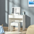 HOMCOM Makeup Vanity Desk with Flip Top Mirror and Cushioned Stool - 31.5" L x 15.7" W x 31.1" H - White-Includes a comfortable cushioned stool 
