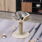 PawHut 19" Small Cat Tree with Scratching Post, Perch and Toy Ball - Beige-Soft plush inside the bed and on the base for soft comfort 