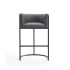 Manhattan Comfort Cosmopolitan 23.7" Mid-Century Modern Faux Leather Upholstered Bar Stool - Grey and Black-Semi Circle Open Design with Tight Back Finish