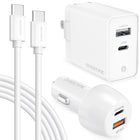 Overtime Wall and Car Charger Kit with 6' USB-C Charging Cable - White-This car charger delivers a powerful 38W output, ensuring your devices are quickly powered.
