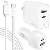 Overtime Wall and Car Charger Kit with 6' USB-C Charging Cable - White-This car charger delivers a powerful 38W output, ensuring your devices are quickly powered.