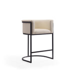 Manhattan Comfort Cosmopolitan 23.7" Mid-Century Modern Faux Leather Upholstered Counter Stool - Cream and Black-Mid-Century Modern Counter Stool with Backseat Perfect for Bar and Kitchen Use