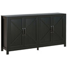 HOMCOM 60" L Farmhouse Kitchen Storage Cabinet - Black-Modern farmhouse style with a barn door design and wood grain finish