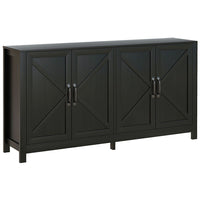 HOMCOM 60" L Farmhouse Kitchen Storage Cabinet - Black-Modern farmhouse style with a barn door design and wood grain finish