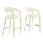 Modway Pinnacle Performance Velvet Bar Stool - Ivory Gold - Set of 2-Assembly Required