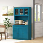 HOMCOM 71" H Pantry Cabinet with Microwave Space and Buffet Hutch - Navy Blue-Adjustable shelves customize storage for taller kitchen items 