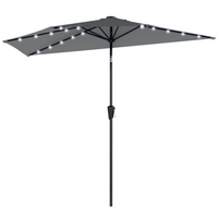Outsunny Half Patio Umbrella with Solar LED Lights and Crank - 9' - Dark Grey-The half-round design fits flush against walls, suitable for small patios or balconies