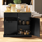 HOMCOM 10 Gallon Beadboard Tilt Out Garbage Sideboard Buffet Cabinet with Drawers - Black-Spacious top great for efficient food preparation and serving
