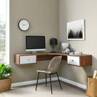 Modway Transmit 55" Wall Mount Corner Wood Office Desk - Walnut White-Wall-Mount Design