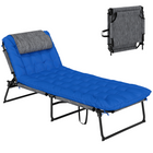 Outsunny Folding Lounge Chair with Cushion - Reclining Tanning Chair - Blue-Beach lounge chair with built-in wheels—follow the sun or shade anytime