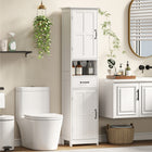 Kleankin Bathroom Linen Tower Cabinet with Open Shelf and Drawer - White-Shelf in each cabinet is 3-level adjustable that gives you flexibility in personalizing the storage compartments