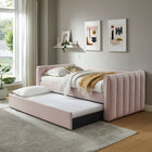 Modway Veyla Channel Tufted Performance Velvet Twin Daybed with Trundle - Pink-Pull-Out Trundle with Casters