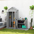 Outsunny Outdoor Wood Garden Storage Cabinet with Shelves - Light Grey-PE foot caps protect wood from moisture and corrosion 