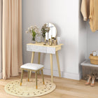 HOMCOM Vanity Desk with Mirror - 27.6" L x 15.4" W x 50.4" H - Oak/White-The legs and support structure are made of high-quality wood, so they can guarantee long-term strength and durability 