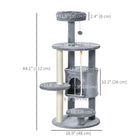 PawHut 44" Cat Tree Tower with Condo, Scratching Posts and Bed - Dark Grey-Soft flannel covering for comfort during rest 