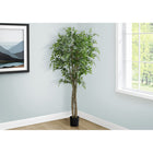 Monarch Specialties 79" Artificial Indoor Ficus Tree - Floor - Black Pot-It features 1674 realistic green leaves with a real touch feel and a dual trunk design for added authenticity