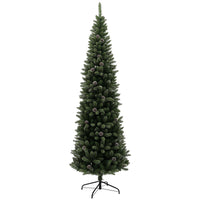 HOMCOM 7' Artificial Pencil Christmas Tree with 980 Branches and Metal Base - Green-Integrally formed branches ensure a realistic festive flair 