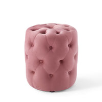 Modway Amour Tufted Button Round Performance Velvet Ottoman - Dusty Rose-Tufted Button Accent Ottoman