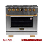 Kucht 36" KXP Series Dual Fuel Range Natural Gas - Stainless Steel/Gold-Cook and bake like a pro with the extra-large convection oven with 5.2 cu. ft. of capacity, 5-rack configuration and extra-large oven window
