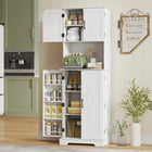 HOMCOM 71.5" H Tall Pantry Cabinet with Spice Racks - White-Adjustable shelves for customizable organization 