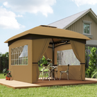 Outsunny 11 ft W x 11 ft L Outdoor Gazebo with Curtains - Church Windows - Beige-Translucent church windows enhance outdoor viewing pleasure