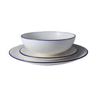 Casa Domani Café 12-Piece Dinner Set - Blue-Hand painted edge with delicate embossed pattern