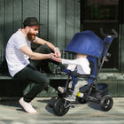 Qaba 6-in-1 Toddler Tricycle with Parent-Push Handle - Dark Blue-Detachable push handle allows parents to control direction easily 