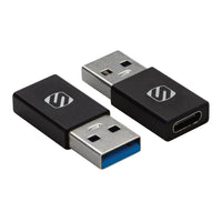 Scosche Strikeline USB-A to USB-C Adapter - Black - 2 Pack-Use with a cable to charge a Smartphone or to transfer data between USB-C to USB-A devices such as photos, music, files and more