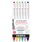 Zebra ClickArt Retractable Marker - Fine Point - 0.6mm - Assorted Colours - 6 Pack-Capless design and new ink technology that absorbs the moisture in the air, which keeps the ink from drying out.