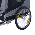 PawHut Pet Foldable Bike Trailer Wagon - Grey-Reflector stripes and red flags for added security 