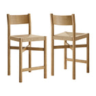 Modway Alvia Oak Wood Counter Stools With Woven Seats - Weathered Oak - 2 Pack-Solid Oak Wood Counter Stools