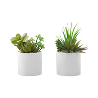 Monarch Specialties 7" Artificial Indoor Succulent Green Plants - Table - White Ceramic Pots - Set of 2-Add some greenery to your space with this set of 2 artificial succulent plants that stand up to 7" tall