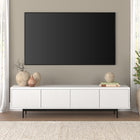Hudson&Canal Whitman TV Stand for TV's up to 85" - White-Constructed of sturdy steel and MDF materials in a handcrafted black grain finish