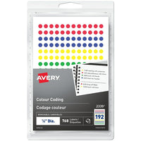 Avery Print or Write Removable Colour-Coding Labels, 1/4" Round, Assorted, 768 Pack (2339)-Removable