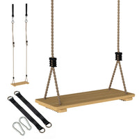 Qaba Wooden Tree Swing Seat with Adjustable Rope and Accessories - Natural-Enjoy timeless fun with this classic wooden outdoor baby swing for ages 3-8 
