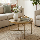 HOMCOM 24" Round Coffee Table with Hammered Tray - Gold-Handcrafted hammered tray top prevents spills and adds style