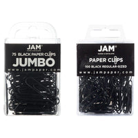 JAM Paper Combo Pack Colourful Paper Clips - Standard & Jumbo - Black - 100 Pack & 75 Pack -Colour: Black