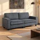 HOMCOM 3 Seater Sofa with Spring Cushion and Cup Holder for Bedroom - Dark Grey-Soft corduroy fabric offers durability and comfort