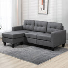HOMCOM 3 Seater Sectional Sofa with Ottoman - Dark Grey-Breathable linen fabric resists pilling, wrinkling, and sagging